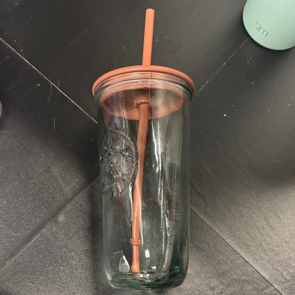 Starbucks Glass Tumbler with Coral Straw